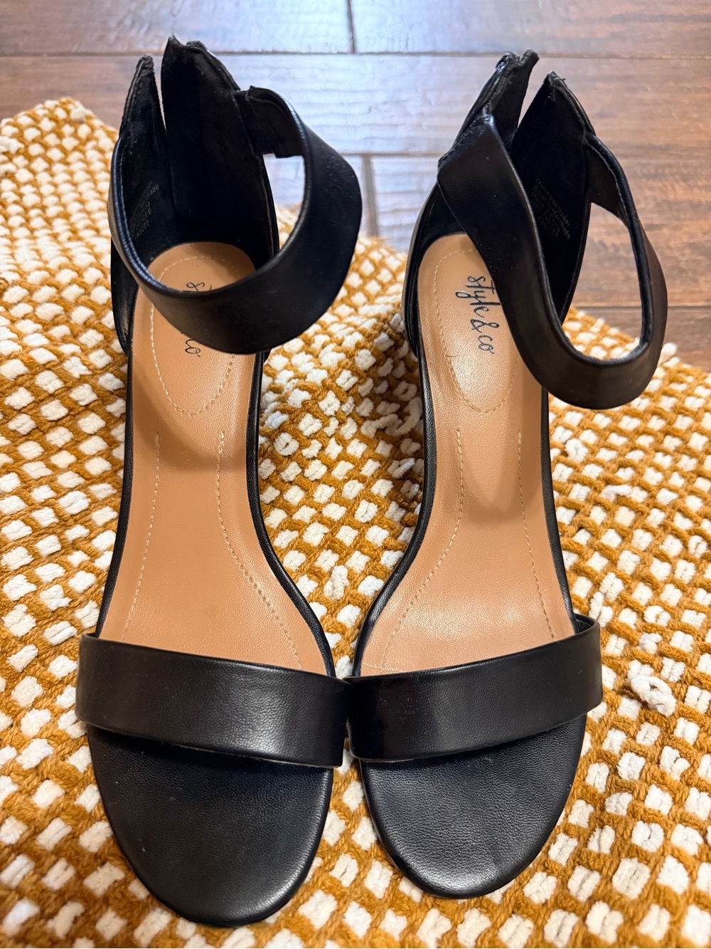 Style & Co. Black Open-Toe Ankle Strap Heels